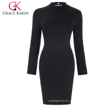 Грейс Карин сексуальные женские длинный рукав высокого шеи Выдолбленные спинки bodycon спандекс черный карандаш платье CL010478-1
